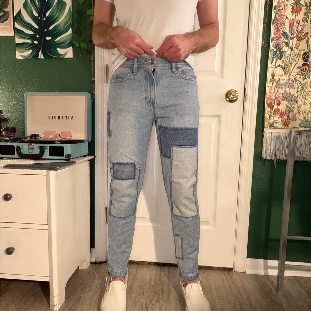 BDG Men's Light Blue Patchwork Skinny Jeans